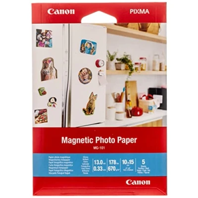 Image of Lot de 5 feuilles Papier Photo magnétique Canon MG 101 10x15cm 670g/m², 3634C002