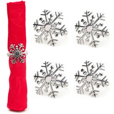 Image of Christmas Concepts® Set of 4 Silver Napkin Rings Luxury Serviette Holders Table Settings (Snowflake)