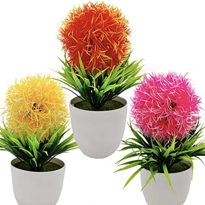 Image of Fycooler Artificial Potted Plants Boxwood Topiary Green Grass Ball Greenery, Tree Faux Shrubs Fake for Home Décor Office Desk Bathroom Decoration 3X25cm Height