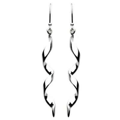 Image of Dew Womens Sterling Silver Plain Long Twisted Drop Earrings 68414HP