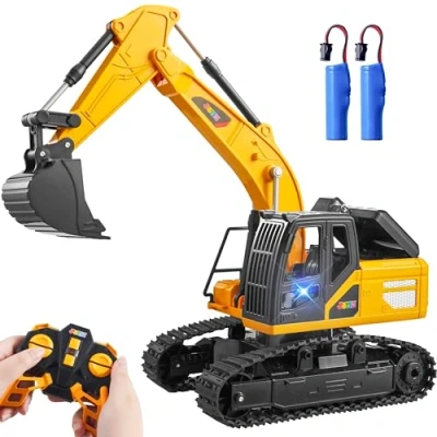 Image of JOYIN Remote Control Excavator RC Digger Tractor Toys for Boys, 2.4Ghz Toy with Light, Construction Vehicles Car Boys 3 4 5 6 7 8 12 Year Old Kids, Birthday Gift Boy Age