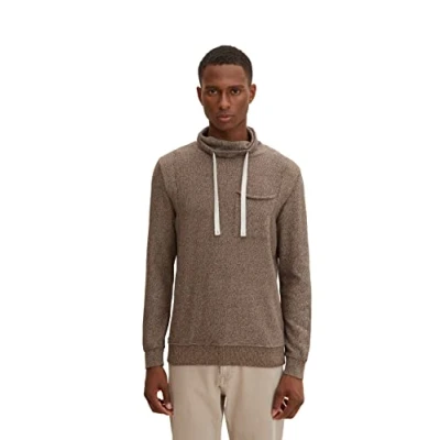 Image of TOM TAILOR Men&#039;s Snood Knitted Jumper with Chest Pocket 1033654, 30644 Brown Melange Structure, M