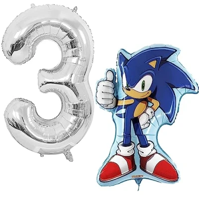 Image of Toyland® Sonic The Hedgehog Foil Balloon Pack 1 x 29&quot; Character Shape &amp; 40&quot; Number Kids Party Decorations