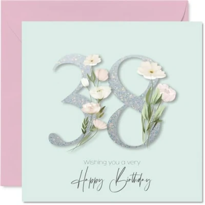 Image of 38th Birthday Cards for Women Fancy Floral Flowers Happy Card 38 Year Old Woman Daughter Colleague Niece Cousin, 145mm Bday Greeting