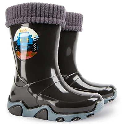 Image of Demar Toddlers Kids Boys Girls 2 10yrs Wellies Rain Boots Children Wellington Warm Lined (Graphite Stormer, 8.5/9 UK Child, numeric_8_point_5)
