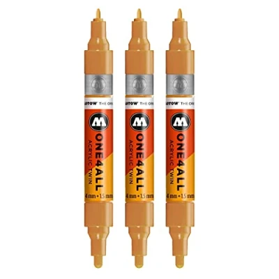 Image of Molotow ONE4ALL Acrylic Twin Marker Pens Pack of 3 208 Ochre Brown Light