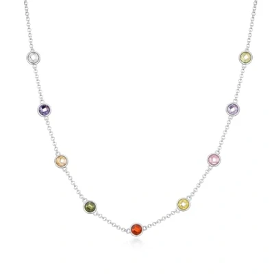 Image of Philip Jones Silver Plated Multi Coloured Crystal Necklace Created with Zircondia® Crystals