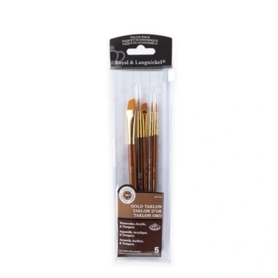 Image of Royal and Langnickel Round/ Angular Taklon Variety Brush Set Gold (Pack of 5)