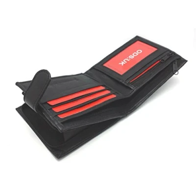 Image of ODS:UK Mens RFID Blocking Safe Soft Leather Tri Fold Wallet Card Slots Id Window and Coin Pocket (Black Style 2)