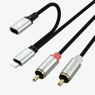 Image of Lightning to RCA Cable, with Charging 2RCA iOS Adapter Audio Cable Chinch Compatible iPhone 13/12/11/XS/SE/8/7/6/5 Speaker Stereo System etc. Plug and Play (1M)