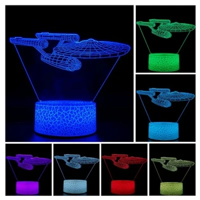Image of 3D Optical Illusion Night Light, Visual Creative LED Desk Lamp Touch Control 7 Color Change USB Powered for Home Decorations or Holiday Gifts (Starships)