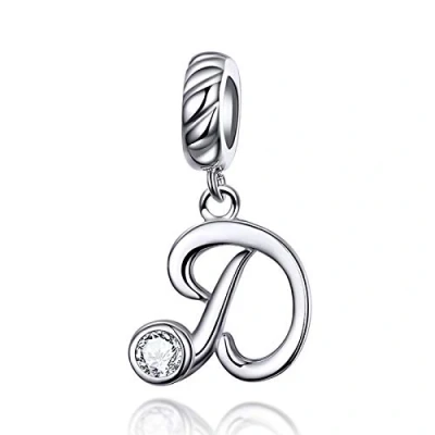 Image of LaMenars Letter Dangle Bead Charms Initial Alphabet A Z 925 Sterling Silver Zirconia fits European Charm Bracelets &amp; Necklaces