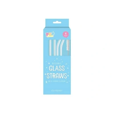Image of White Glass Straws with Cleaner, Pack of 4 Reusable &amp; Stylish Design, Perfect for Hot Cold Drinks