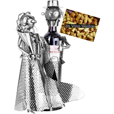 Image of BRUBAKER Metal Wine Bottle Holder, Silver, Tabletop Mount