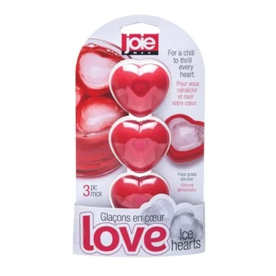 Image of Joie Ice Hearts Cube Tray, 3pc Fun Heart Shaped Tray for Cool Drinks, Red