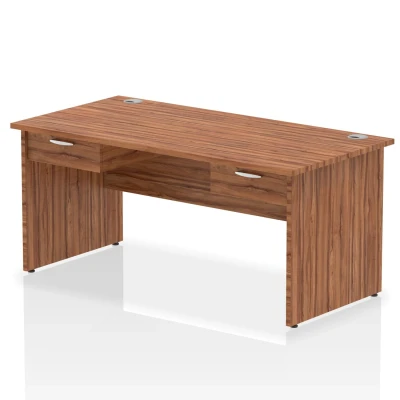 Image of Impulse 1600x800 Desk Walnut Top Panel End 2x1 Drawer Fixed Ped