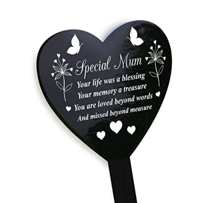 Image of RED OCEAN Graveside Remembrance Plaque For Mum Grave Marker Memorial Gifts Tribute Plaques Black Acrylic Heart