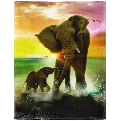 Image of YISUMEI Soft Fleece Blanket Elephant Drawing,150 x 200 cm Throw Suitable for Bed or Sofa