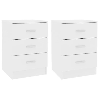 Image of vidaXL Bedside Cabinets (White) Set of 2 38x35x56 cm 3 Drawer Nightstand Engineered Wood Versatile Use as Couch Table Modern &amp; Classic Style for Living Room, Bedroom