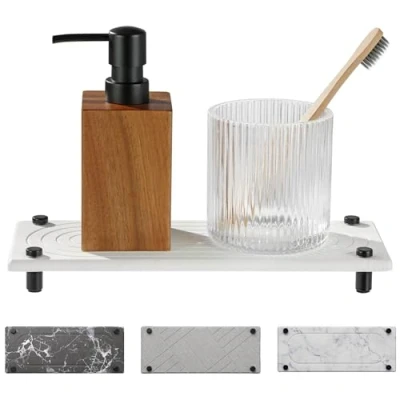 Image of Navaris Instant Dry Sink Organiser Fast Drying Stone Caddy Bathroom or Kitchen Tray with Stainless Steel Feet For Holding Soaps &amp; Bottles White