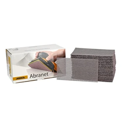Image of Mirka Abranet net sandpaper strips 70x125 mm Hook &amp; loop/Grit P180 / 50 pcs/for sanding wood, walls, metal, aluminium, stainless steel, filler, varnish, plastic 5414905018
