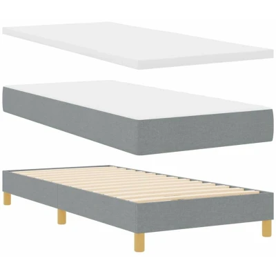 Image of vidaXL Box Spring Bed with Mattress in Light Grey, 90 x 200 cm, Fabric