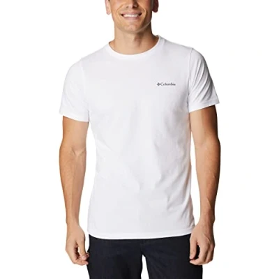 Image of Columbia Men&#039;s Rapid Ridge Back Graphic Tee 2 Short Sleeve Shirt, White x Peak2River Graphic, Size XS