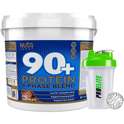 Image of Nutrisport 90+ Plus Protein 5kg / 5000g + Shaker Bottle (Chocolate)