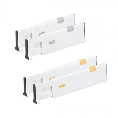 Image of Drawer Divider, 4 Piece Set, Adjustable Length from 28 to 53.5 cm, Kitchen Storage, Organiser, Plastic, White Relaxdays