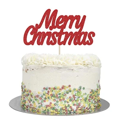 Image of Large Glitter Merry Christmas Cake Topper (Red Glitter)