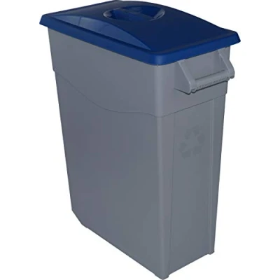 Image of Solent Plastics 65 Litre Slim Bin Mobile Recycling Waste Catering Office Container with Lid OPEN or Closed Handles 4 Colours Great Value (Blue Lid)