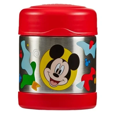 Image of Thermos Disney Mickey Mouse Food Flask (290ml) BPA Free, Stainless Steel, Spill Proof, Donald, Goofy, Thermal Kids with Personalised Name Labels for Lunch Box, 5 Hours Hot &amp; 7 Cold