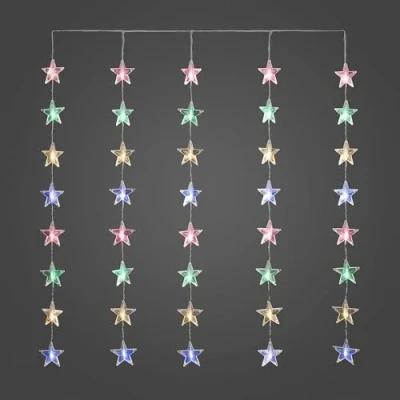 Image of Christow Christmas Curtain Lights for Windows 1m x 1m, 40 Acrylic Multi Coloured LED Star Pendants, Battery Operated with Timer, Indoor &amp; Outdoor, Home Garden Xmas Fairy String Lighting