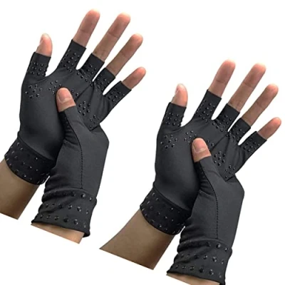 Image of RZJZGZ 2Pack Arthritis Gloves Compression Fingerless Magnetic Therapeutic Therapy Relief Hand Pain Heal Joints (Black)