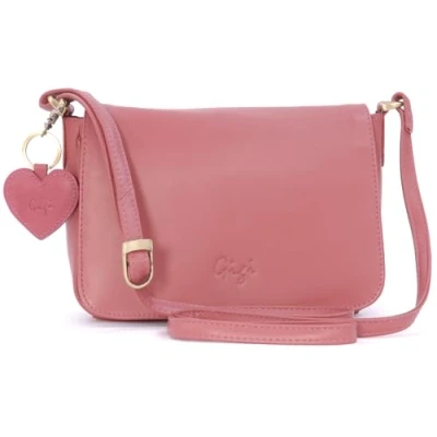 Image of Gigi Women&#039;s Small Leather Crossbody Bag Flap Over Organiser Handbag Multiple Pockets With Heart Keyring Charm OTHELLO 14578 Pink