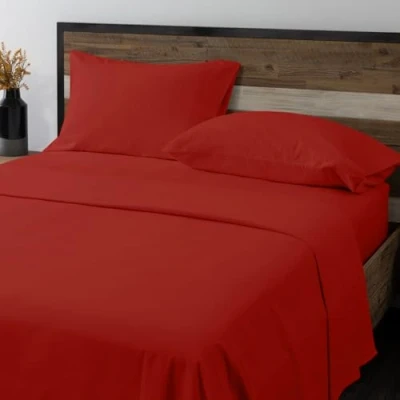 Image of GC GAVENO CAVAILIA Flannel Sheet Set Double Bed, 100% Brushed Cotton Fitted Sheet, Flat Sheets With Matching Pillowcases, Thermal Plain Dyed Bed Double, Red