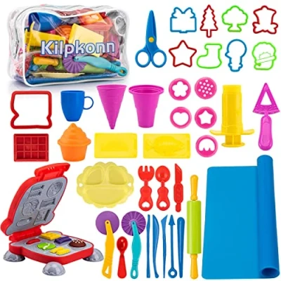Image of Dough Tools Sets for Kids, 41Pcs Sets, Accessories Mold Creation Breakfast Burger &amp; Pasta, Rollers Rolling Pin with Storage Bag, Arts and Crafts Kits Gift Boys Girls