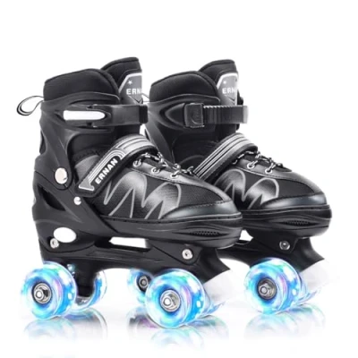 Image of ERNAN Roller skates Kids boots,8 Light up Wheels and 4 Sizes Adjustable.Rollerskates for Beginners, Suitable Indoor Outdoor (White, M)