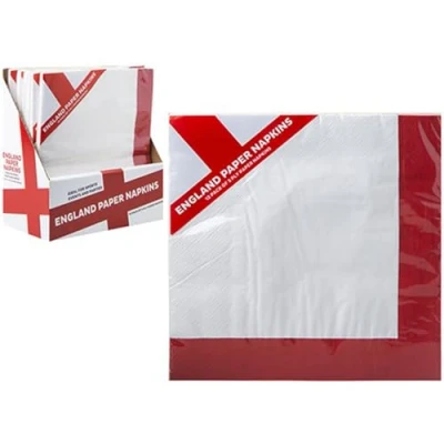Image of PMS Pack of 12 England Paper Napkins St George Supporter World Cup Six Nations Patriotic 3 Ply 33cm