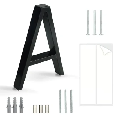 Image of HASWARE Floating House Number Sign: 5 inch Modern Door Signage Striking for Street Home Address Numerals (A, Black)