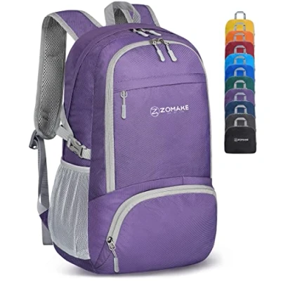 Image of ZOMAKE Lightweight Foldable Backpack Packable Rucksack 30L Small Backpcks Walking Rucksacks Travel Daypack Water Resistant For Men Women Outdoor Hiking (Purple)
