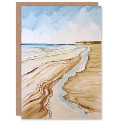 Image of Artery8 Greeting Card Filey Beach North Yorkshire Watercolour Painting Blank For Him Or Her Art Birthday