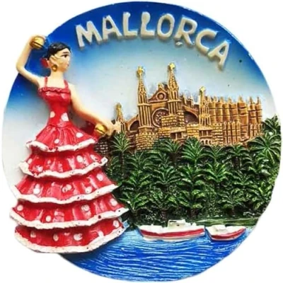Image of 3D Mallorca Spain Fridge Magnet Round Style Travel Sticker Souvenir,Home &amp; Kitchen Decoration,Spain Refrigerator