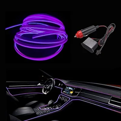 Image of balabaxer Purple El wire with 6mm Sewing edge, 10m neon 12V fuse protection for Automotive Car Interior Decoration