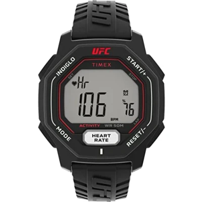 Image of Timex Men&#039;s 46mm Spark Sport Watch TW2V83800, Black Resin Strap, Digital Display with Backlight, Quartz Analog Movement, Water Resistant to 50m, Step Counting