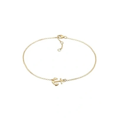 Image of Elli Women&#039;s 925 Sterling Silver, Gold Plated Anchor Anklet 25cm length