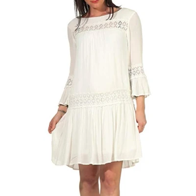 Image of ONLY Women&#039;s Onltyra 3/4 Flare Short Wvn Noos Casual dress, Cloud Dancer, 8 UK