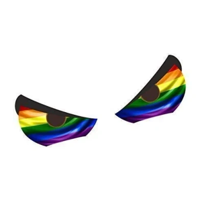 Image of STD Pair Of Evil Eyes with LGBT Gay Pride Rainbow Flag Motif For Motorcycle Helmet etc. Funny Rat look Vinyl Car Sticker Bomb Decal 55x40mm each approx.