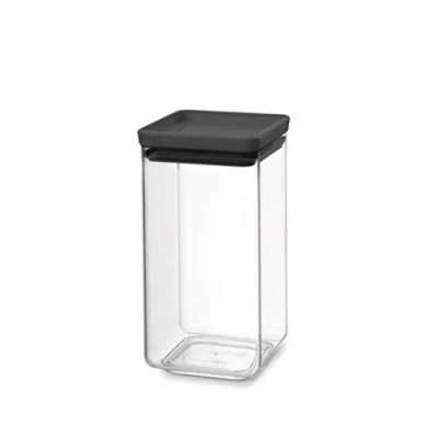 Image of Brabantia Tasty+ Square Stackable 1.6L Food Canister/Storage Jar (Dark Grey) Space Saving Transparent Plastic Tubs with Lids, (122385)