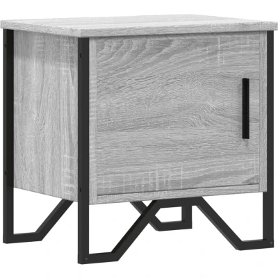 Image of vidaXL Bedside Cabinet Nightstand Grey Sonoma Engineered Wood 2 Drawers Metal Legs 40x30x40 cm